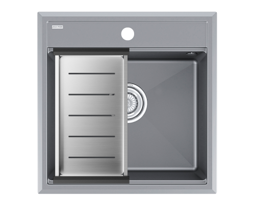 Кухонная мойка + коландер Paulmark PM115051-GRM+A375-BS 50х51 цвет серый металлик